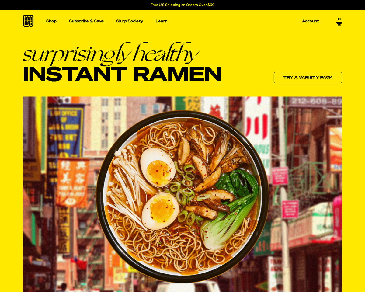 Screenshot of Immi Ramen , from the yellow websites collection.