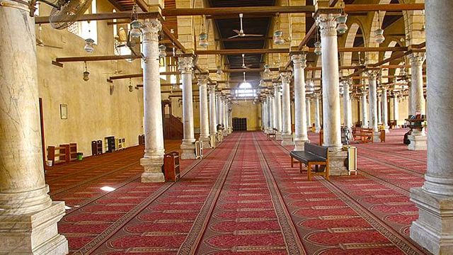 Inside the Amr ibn Al-A'as Mosque in Cairo, Egypt