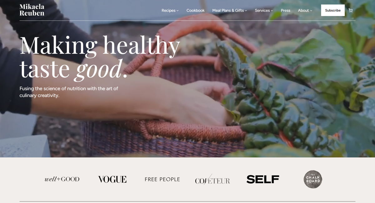Screenshot of Mikaela Reuben, from the wix blog examples collection.