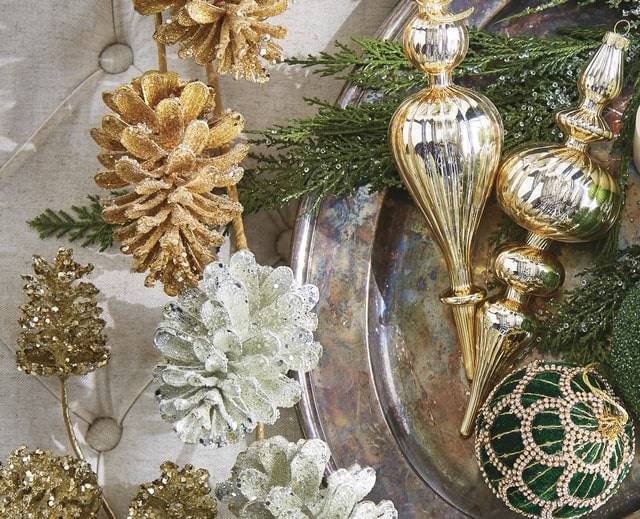 melrose Christmas decor emerald green and gold hues