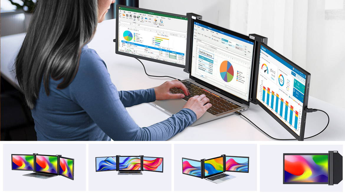 UStation Z 14 - Tri Screen Laptop Monitor Extender Triple Display Portable Workstation