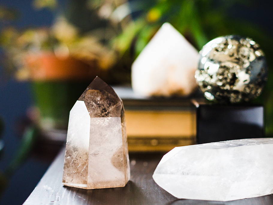 A variety of crystal on a living room table.