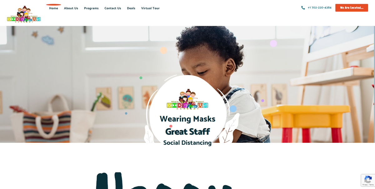 Screenshot of Kids R Us Academy, from the childcare & daycare websites collection.