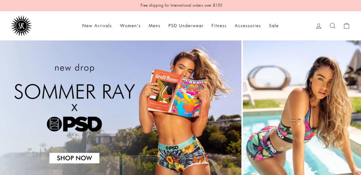 Screenshot of Sommer Ray's Shop, from the influencer websites collection.