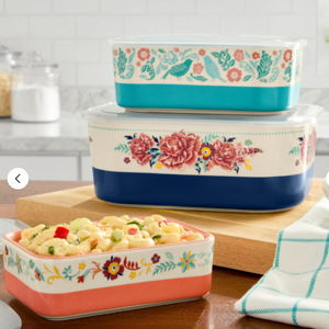The Pioneer Woman Keepsake Floral 6-Piece Rectangular Ceramic Nesting Bowls