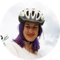 Headshot of mother and bicycle rider.