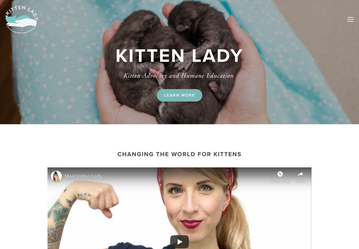 Screenshot of Kitten Lady, from the nonprofit & charity websites collection.
