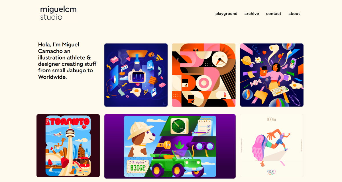 Screenshot of Miguel CM, from the illustrator portfolios collection.
