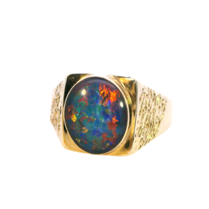 Unisex Yellow Gold Opal Ring