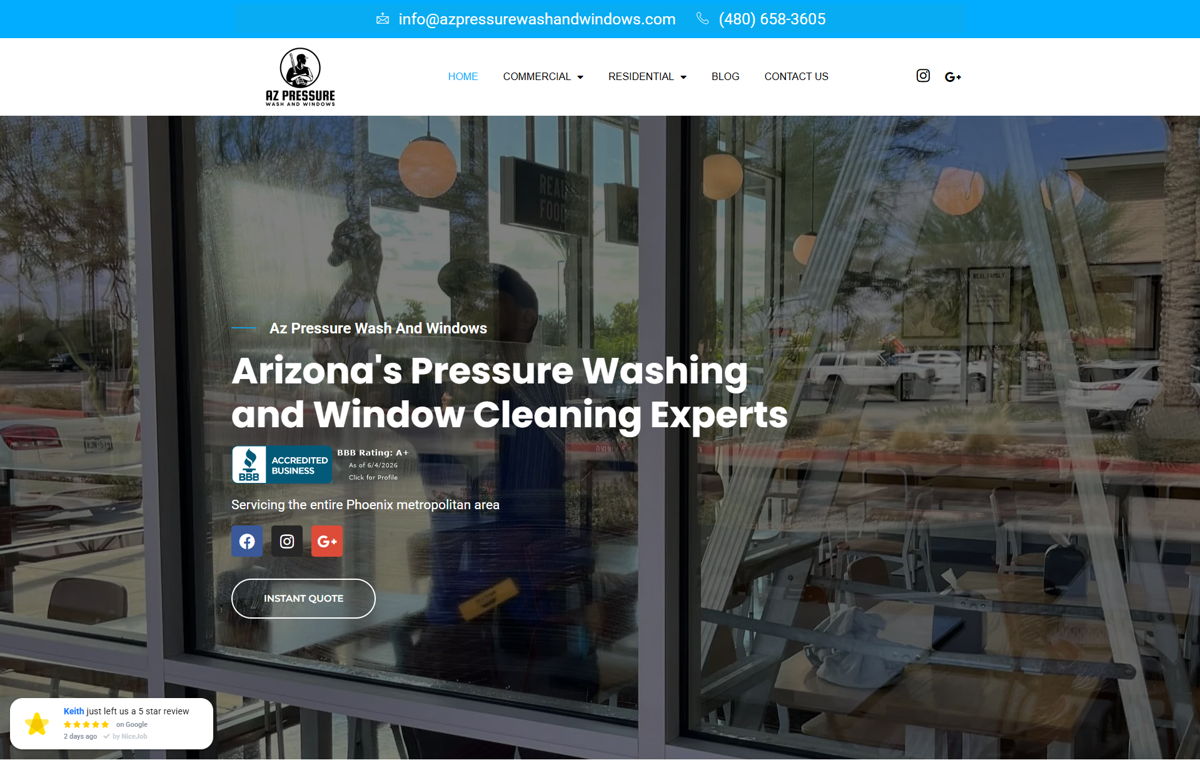 Screenshot of Az Pressure Wash and Windows, from the pressure washing websites collection.