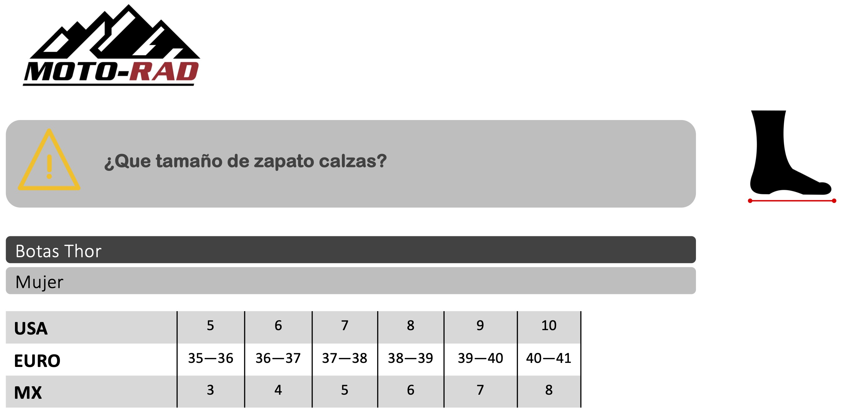 Guía de Tallas Botas de Mujer THOR