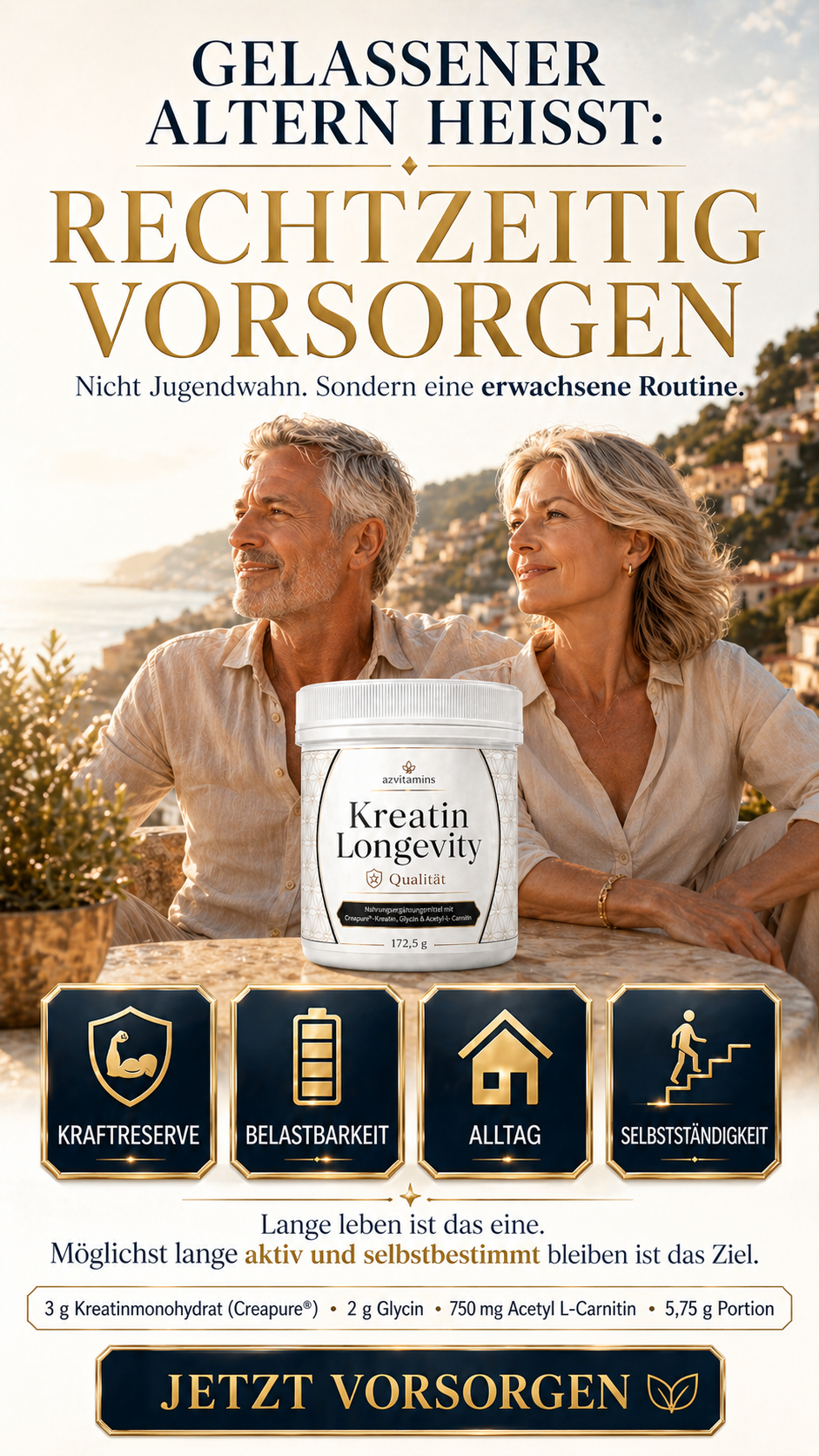 Erklärung der drei Bausteine Kreatinmonohydrat Creapure, Glycin und Acetyl L-Carnitin.