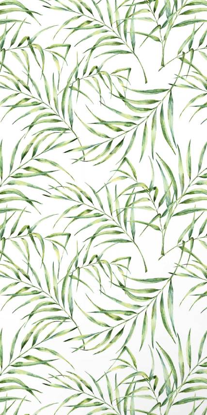 Green & White Watercolour Palm Leaf Wallpaper pattern image