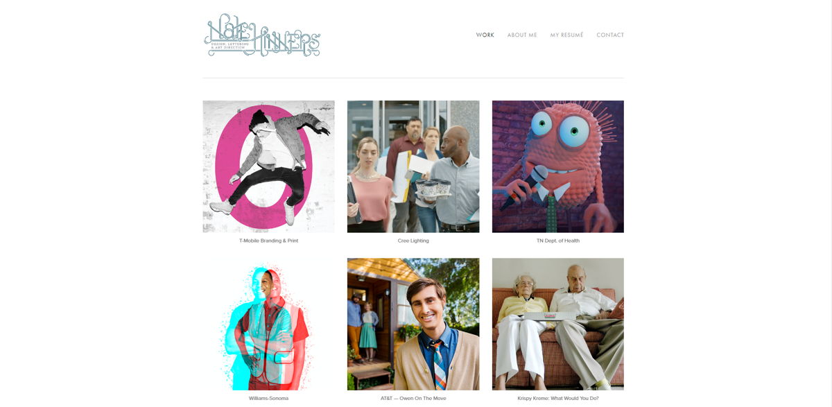 Screenshot of Nate Hinners , from the art director portfolios collection.