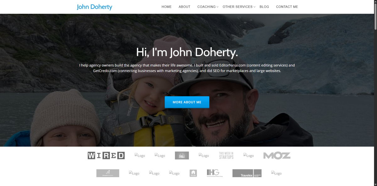Screenshot of John Doherty, from the seo portfolios collection.