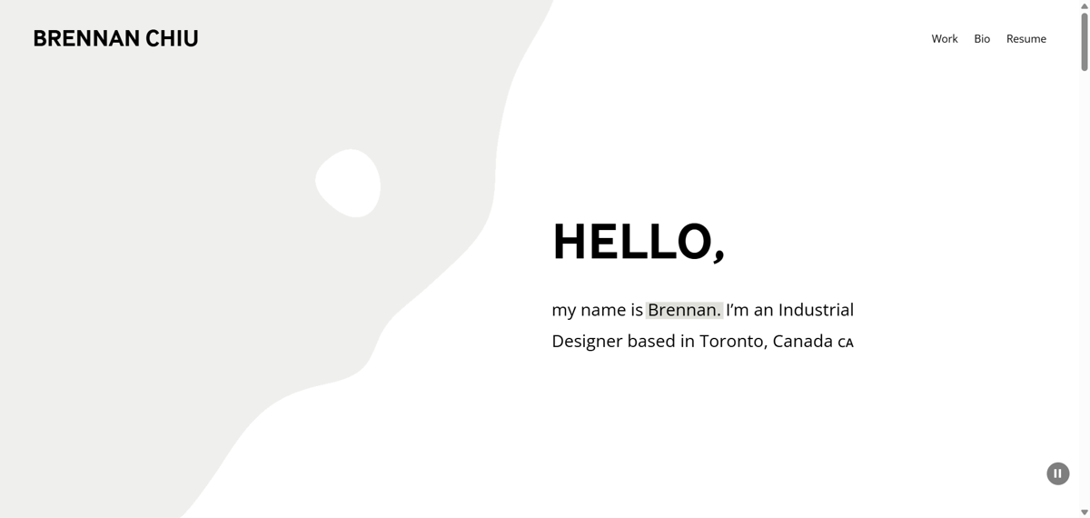 Screenshot of Brennan Chiu, from the industrial design portfolios collection.