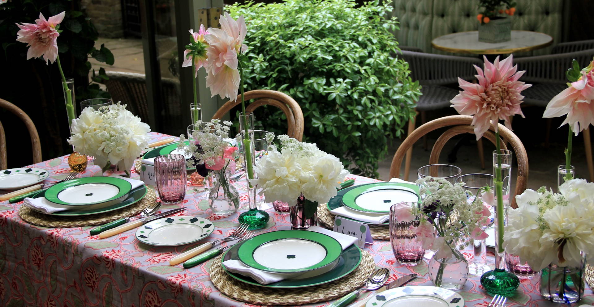 Bright fiesta themed tablescape with beatiful fresh flowers