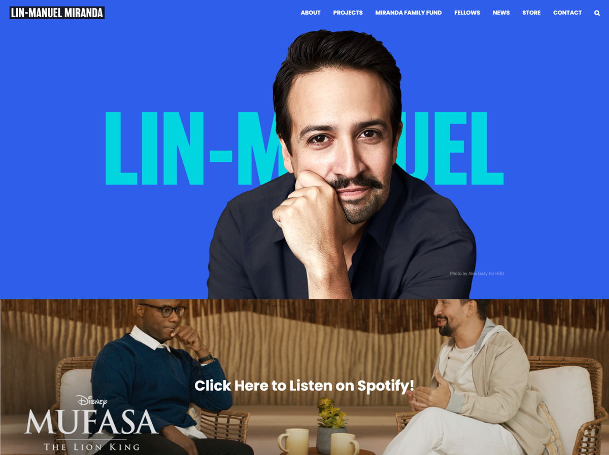 Screenshot of Lin-Manuel Miranda, from the wordpress websites collection.