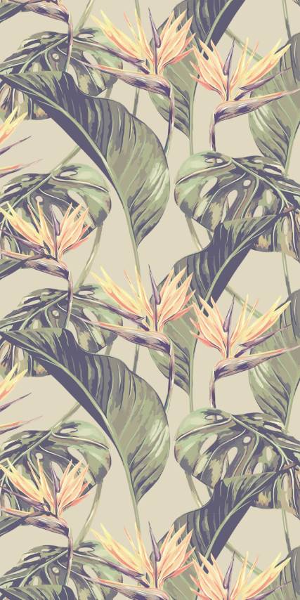 Cream & Green Tropical Leaf Wallpaper pattern image