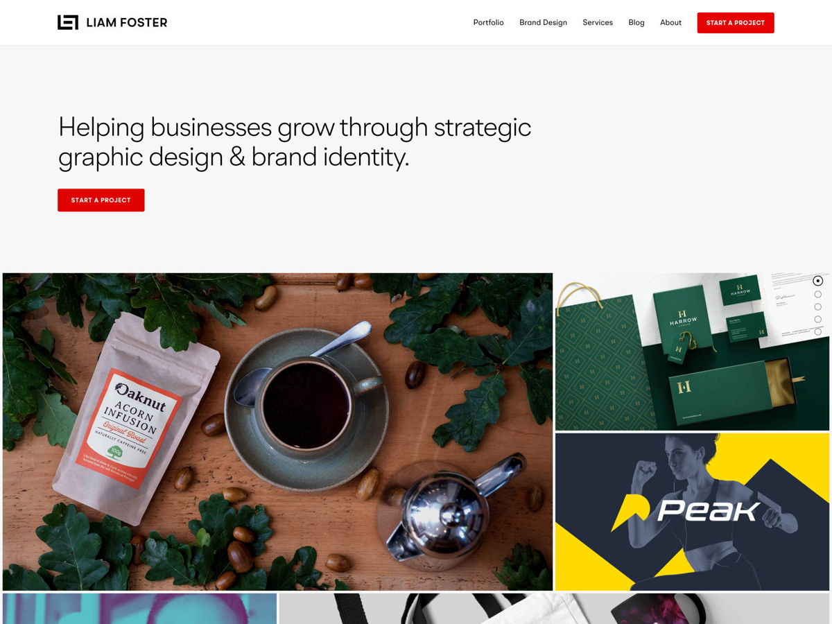 Screenshot of Liam Foster, from the squarespace portfolio examples collection.