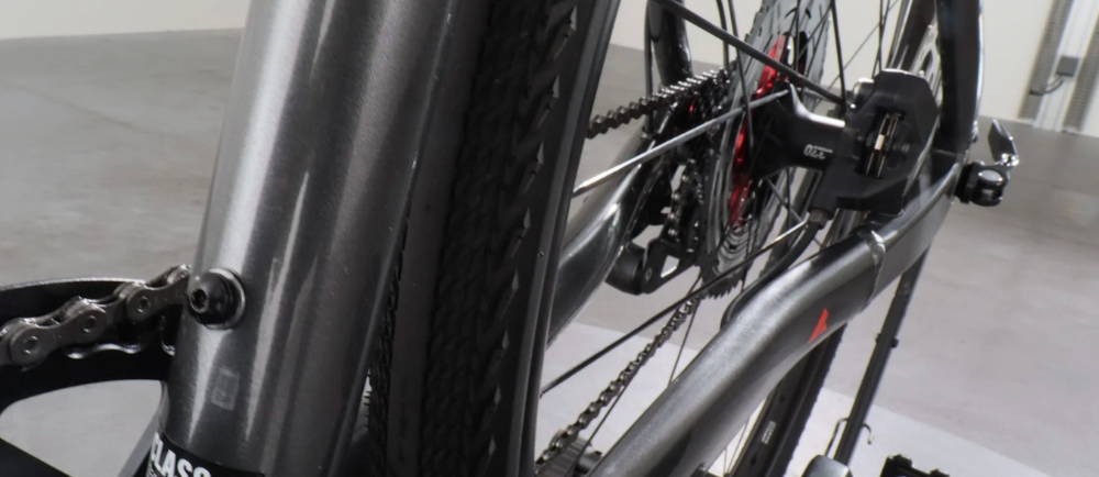 the rear wheel on a Bulls Desert Falcon Evo electric road bike