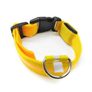 Yellow Medium Size USB Rechargeable LED Dog Collar Nylon Glow Flashing Light Up Neck Strap