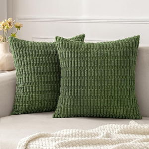 MIULEE Pack of 2 Moss Green Throw Pillow Covers 18x18 Inch Corduroy Decorative Couch Pillow Covers Soft Boho Striped Pillow Covers Modern Farmhouse Home Decor for Spring Sofa Living Room Bed