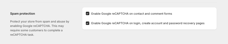 Shopify forms recaptcha spam protection