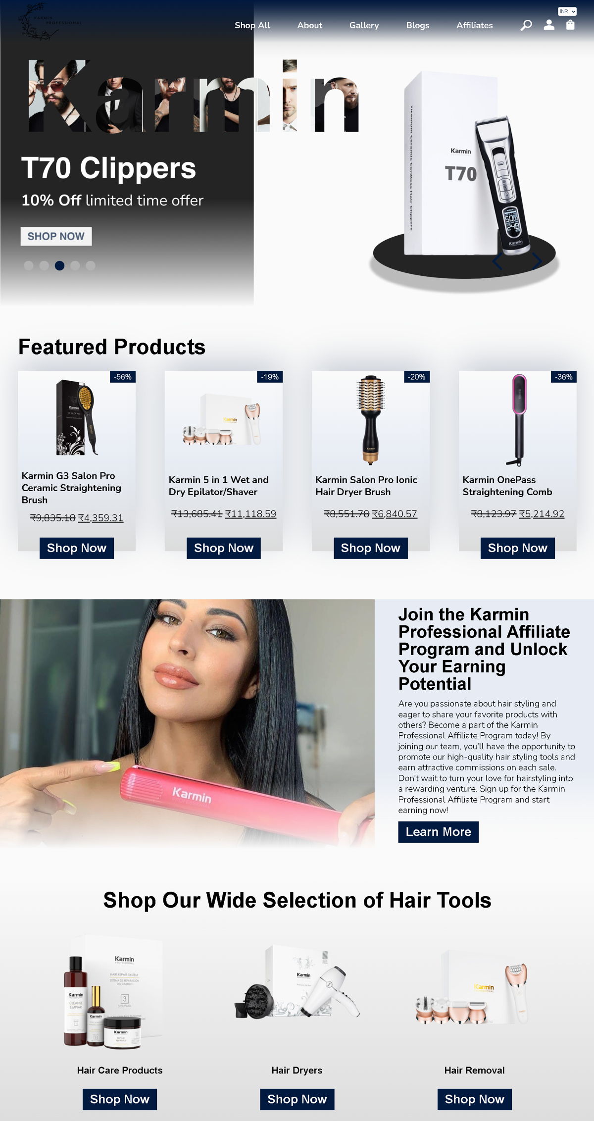 Screenshot of Karmin Hair Tools, from the homepage examples collection.