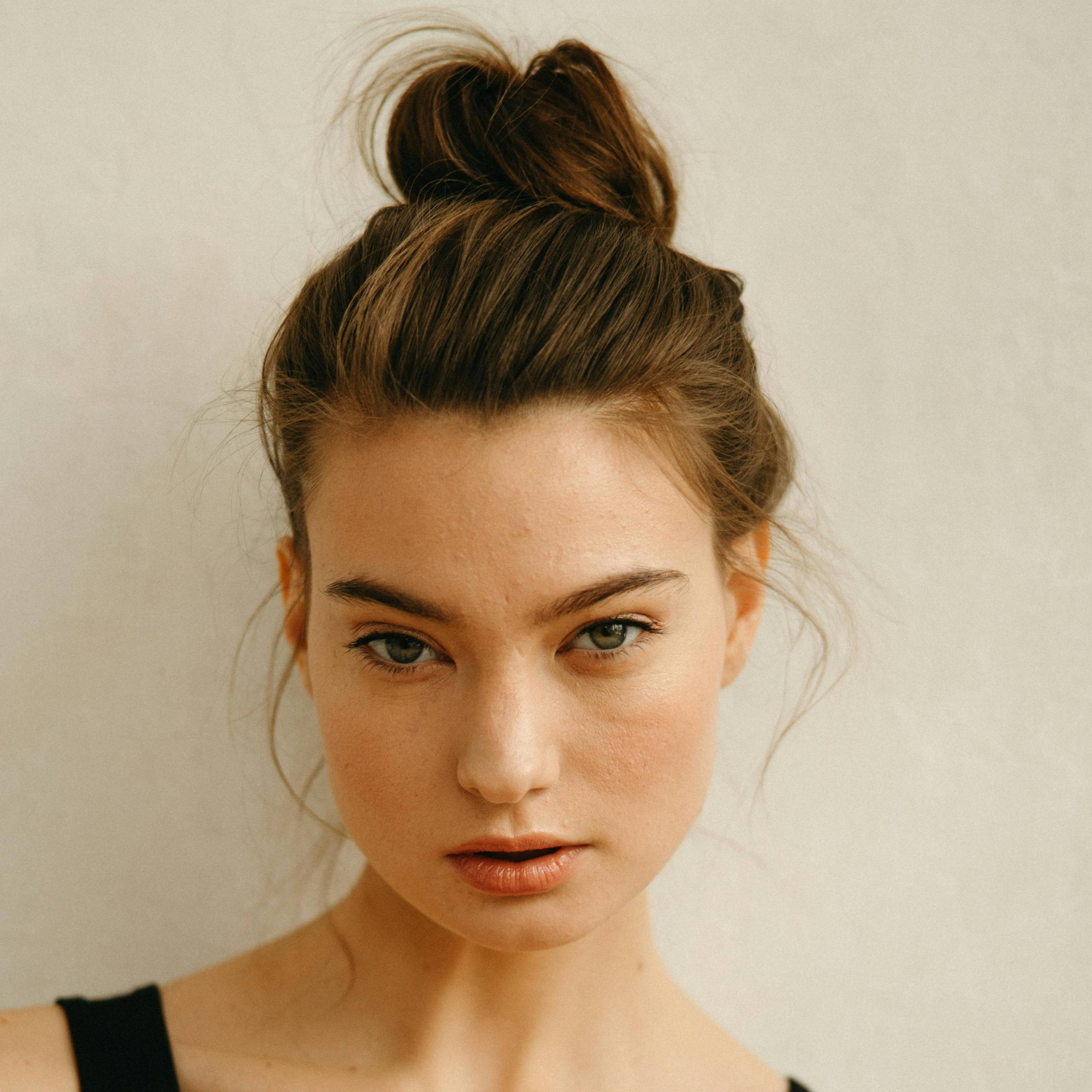 woman with high bun hairstyle