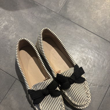 Black and white striped loafers 