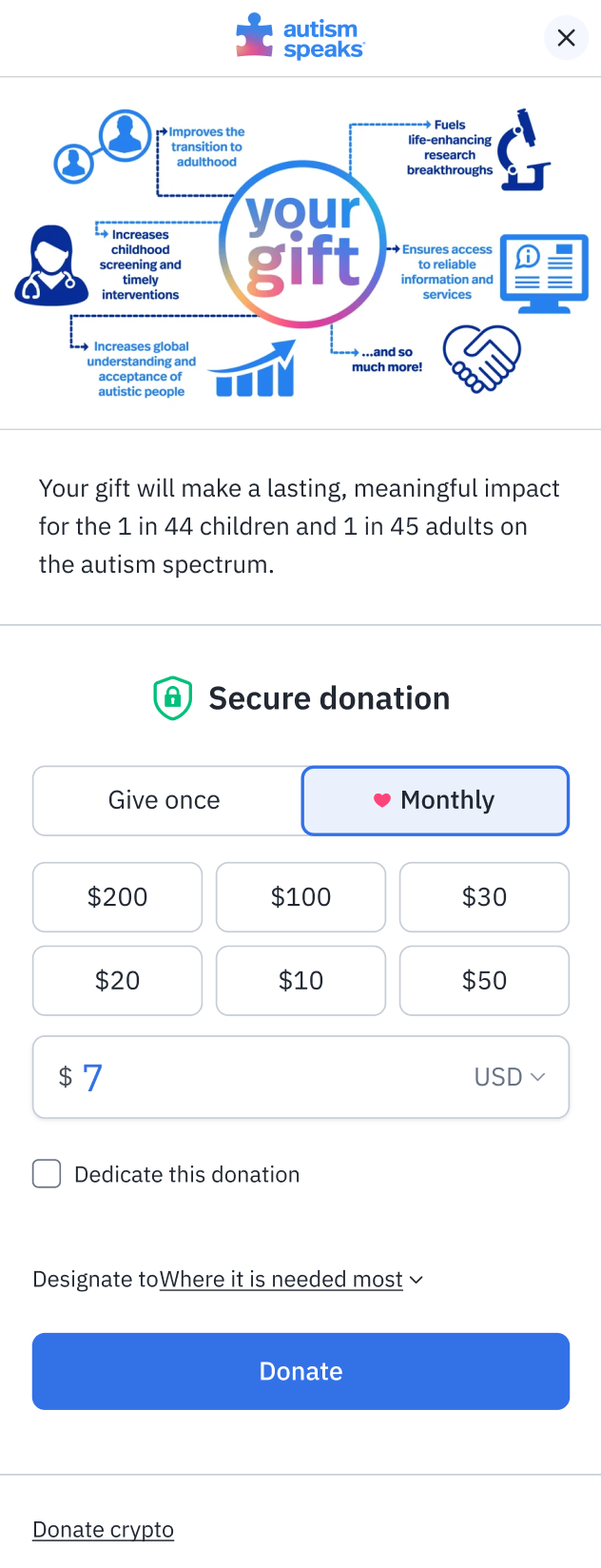 Autism Speaks Checkout Form