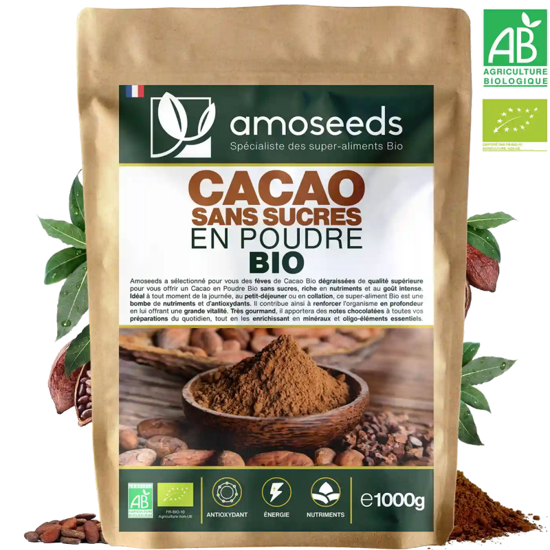 Cacao Sans Sucre en Poudre Bio par Amoseeds