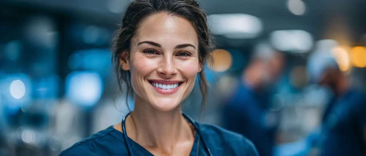 Dynamic hospital scene with Native Hawaiian nurse and bustling corridor