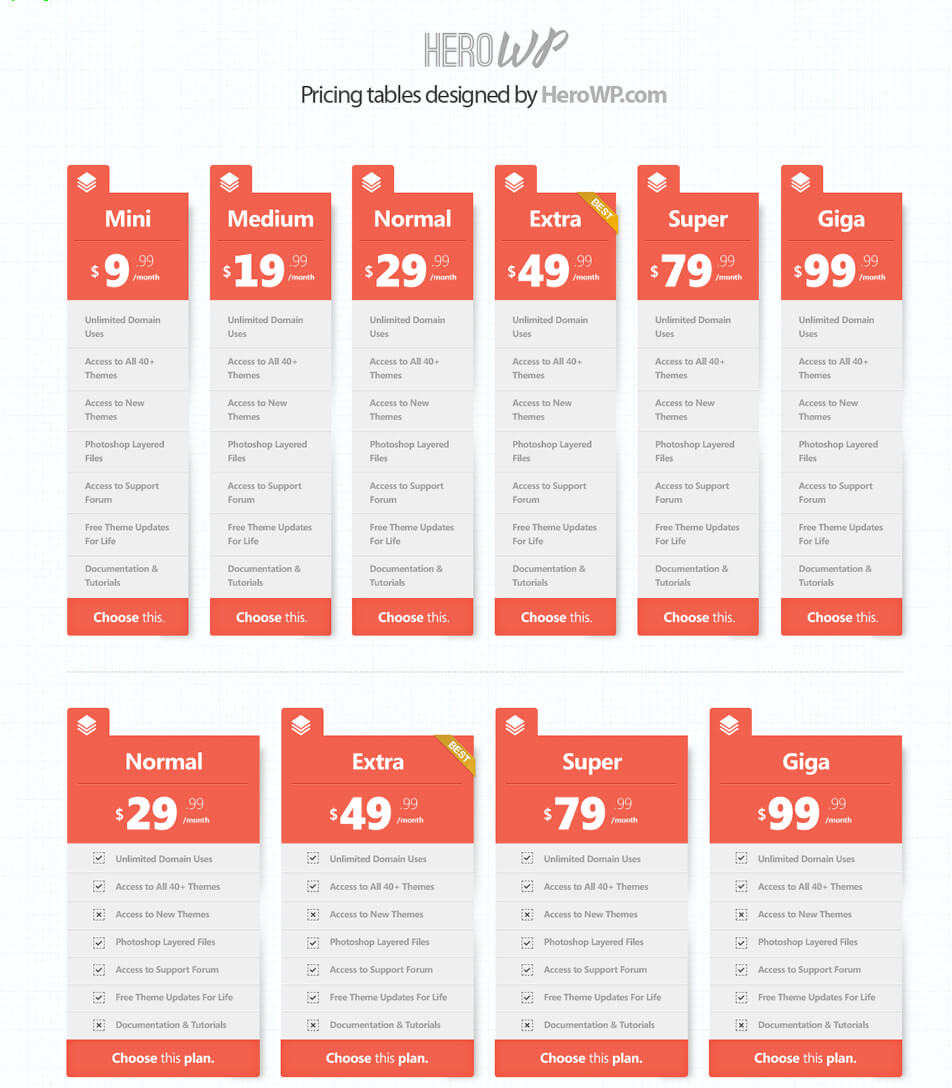 Pricing Tables - премиум таблица цен для Фотошоп