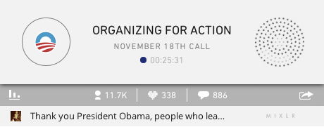 Mixlr Embeddable Player when Organizing for Action went live