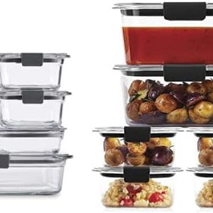 Rubbermaid Brilliance Glass Storage Set of 9 Food Containers with Lids (18  Pieces Total), Set, Assorted, Clear
