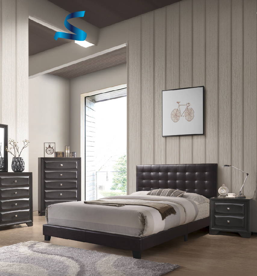 Masate bedroom set in brown color with an upholstered headboard and matching additions
