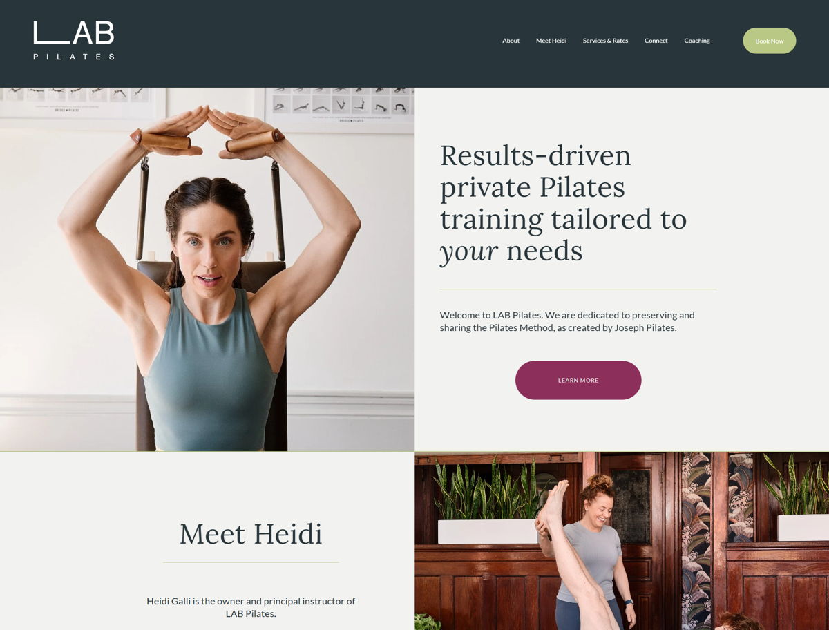 Screenshot of LAB Pilates Saratoga, from the pilates websites collection.