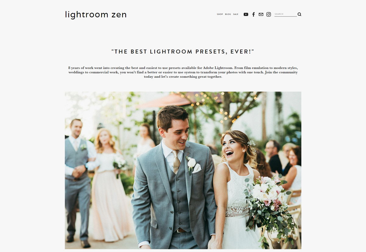 Screenshot of Lightroom Zen, from the squarespace ecommerce examples collection.