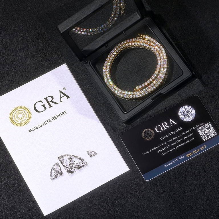 Moissanite Tennis Chain Necklace Bracelet GRA Certified
