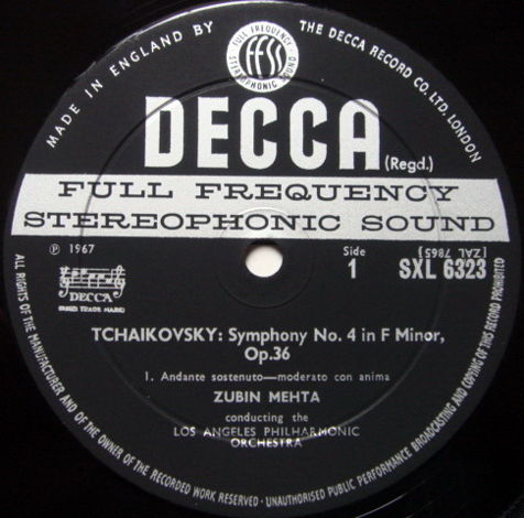 DECCA SXL-WB-ED2 / MEHTA, - Tchaikovsky Symphony No.4, NM!