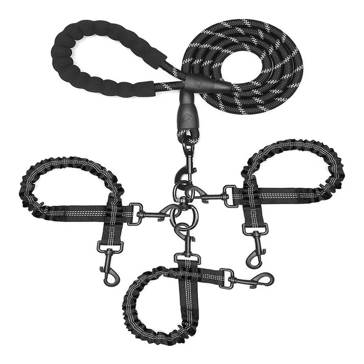 3-in-1 Tangle-Free Dog Leash for 1-3 Dogs - Heavy Duty Bungee Coupler with Reflective Stitching & Padded Handle - Image 5