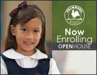 Open house poster featuring a young Primrose student smiling