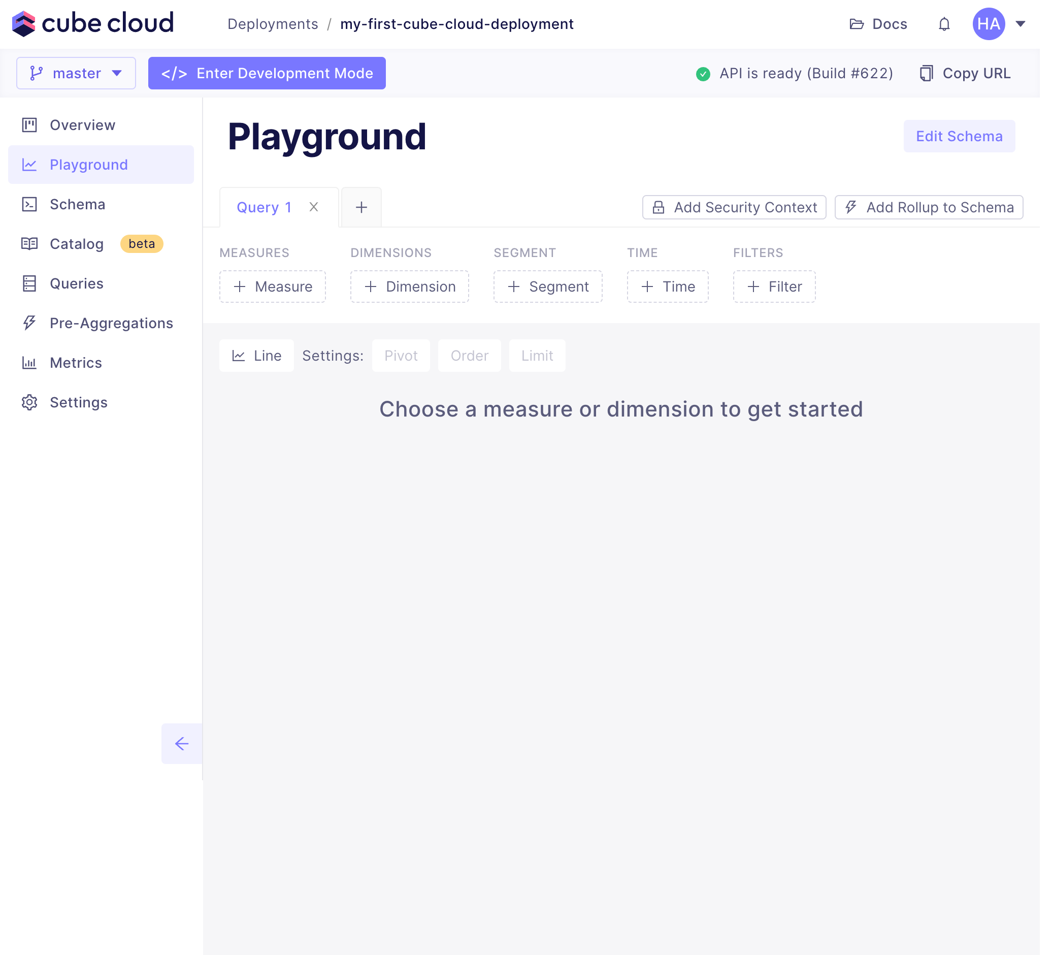 Cube Cloud Deployment Developer Playground Screen