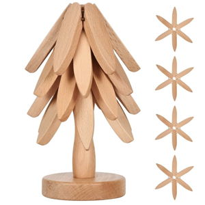 Wooden Trivets for Hot Dishes， Tree Shape Trivet Set,Trivets for Hot Dishes - 4 Wooden Trivet + 1 Stand（Beech Wood）