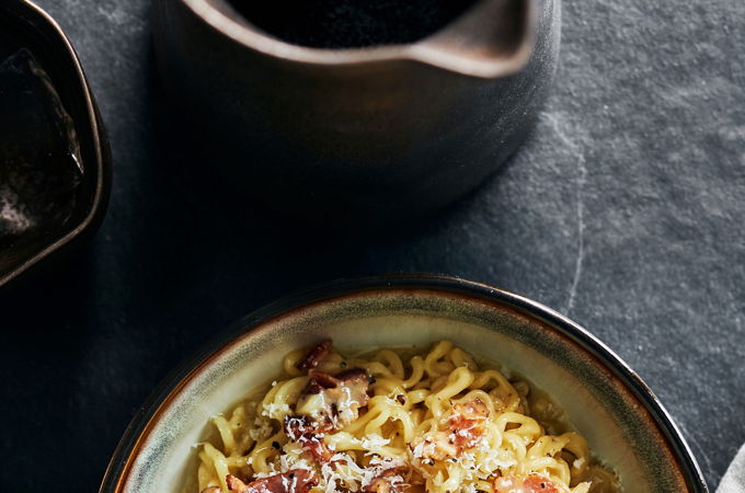 Nouilles ramen carbonara