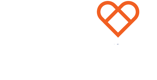 An orange heart shape with geometric lines forming a stylized, angular heart, set against a white background.