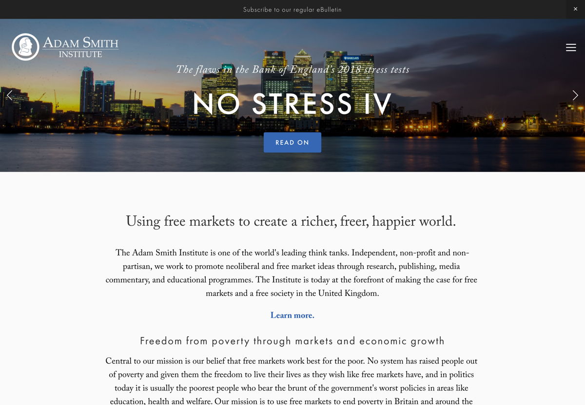 Screenshot of Adam Smith Institute , from the nonprofit & charity websites collection.