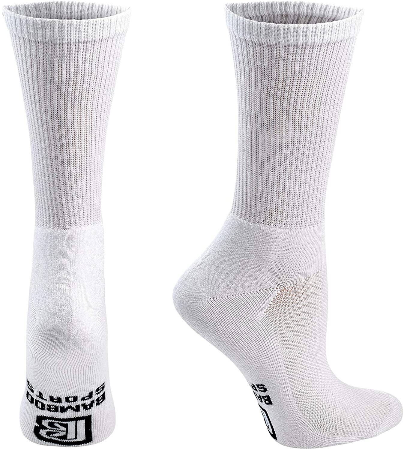 Bamboo Sports Men's Crew Socks Which are Comfortable Odor Eliminating & Moisture Wicking with Three Main Colors, White, Black, and Gray.
